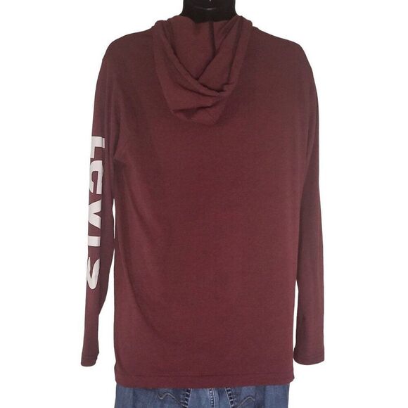 Levi's Strauss & Co. Tshirt Hooded Men Sz M Maroon And White Drawstring - Picture 2 of 5